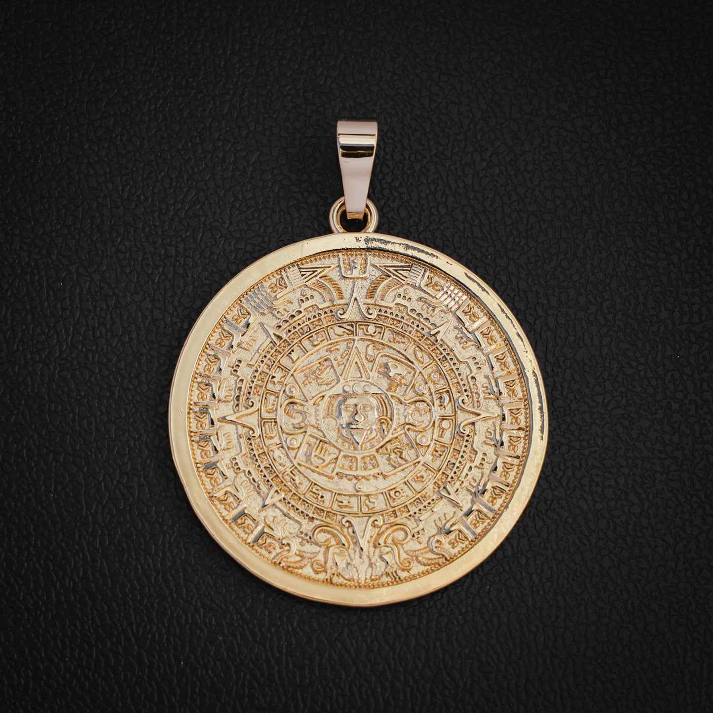 Big Aztec Calendar Pendant - Gold