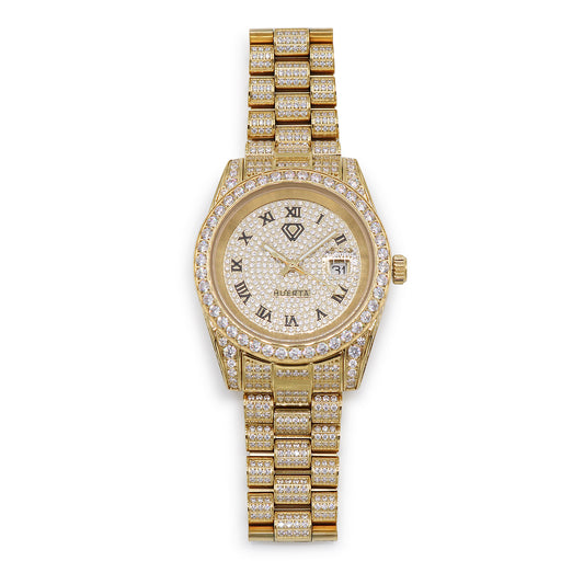 Fully Iced Huerta Watch - Gold