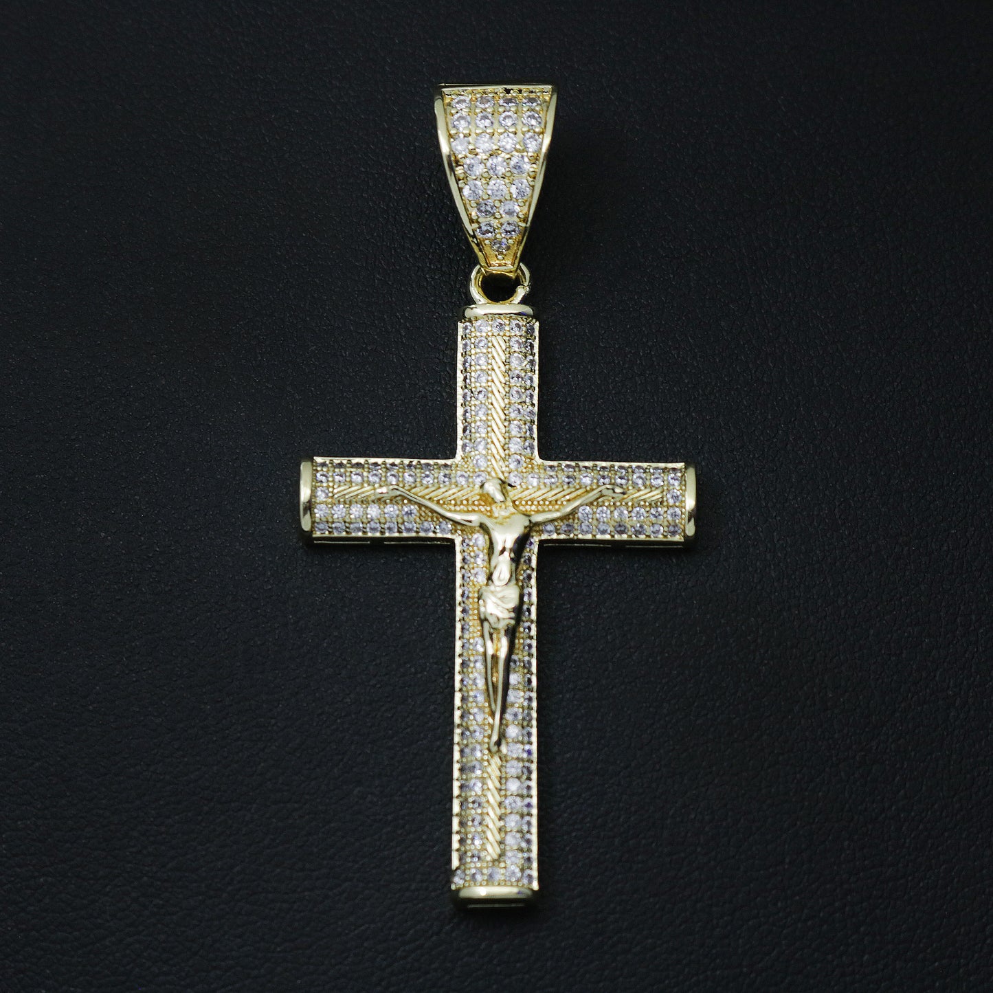 Iced Crucifix Pendant - Gold