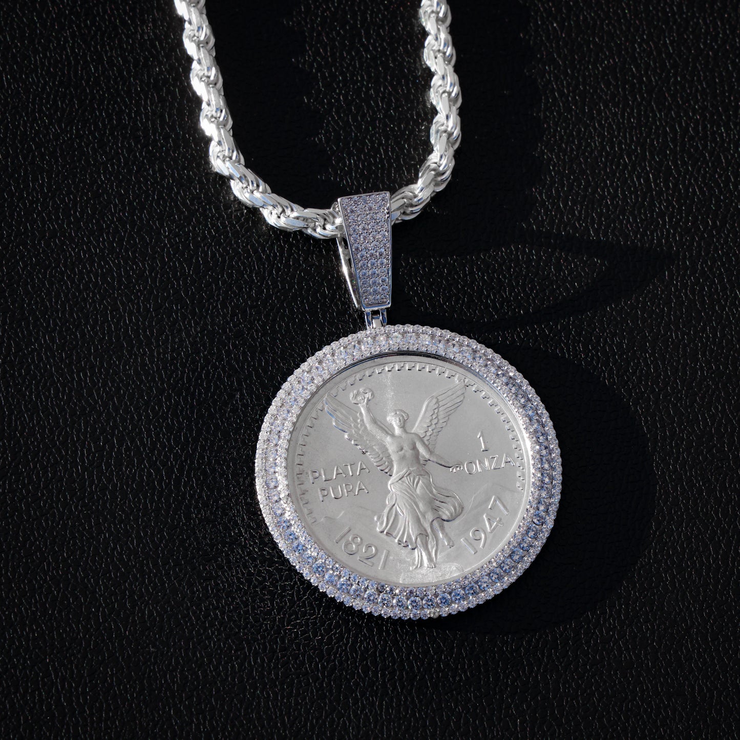Iced Moissanite Bezel Centenario Pendant - 925 Silver