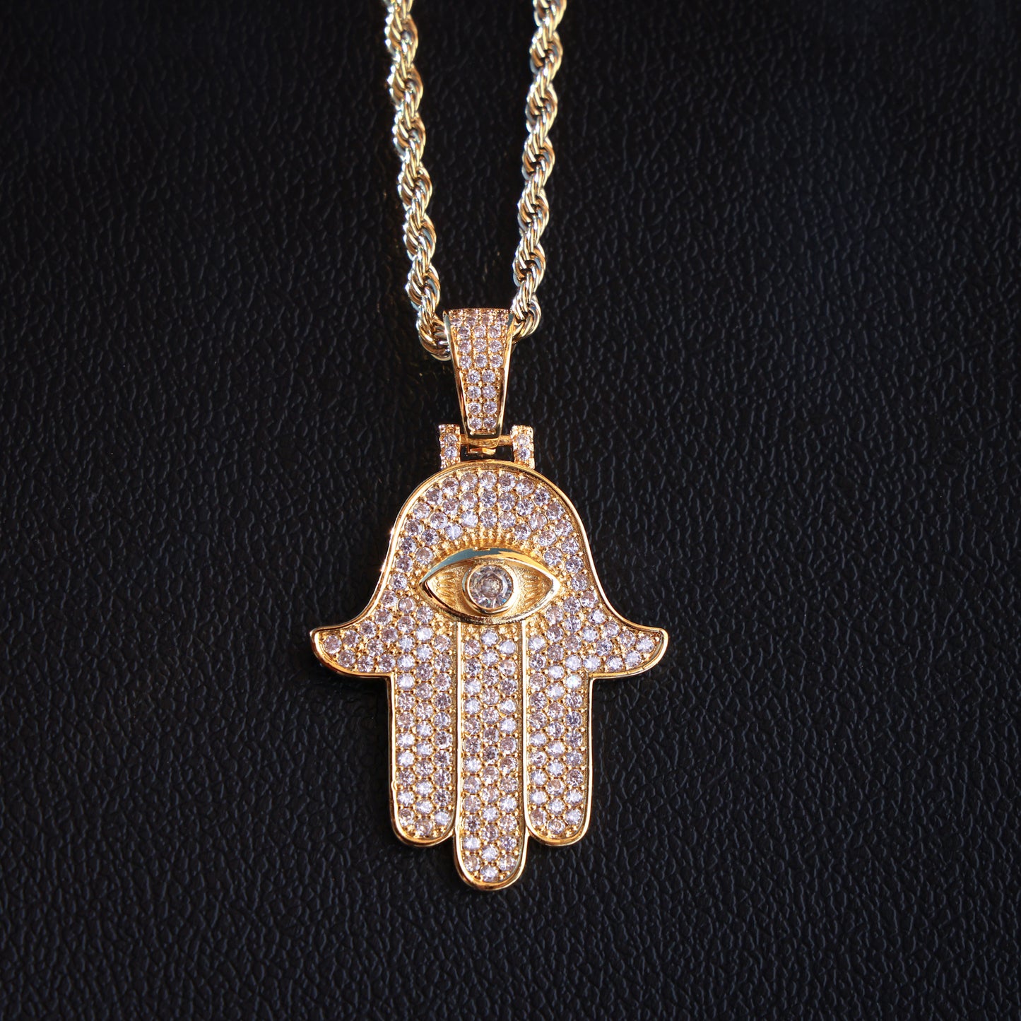 Iced Out Hamsah Pendant - Gold