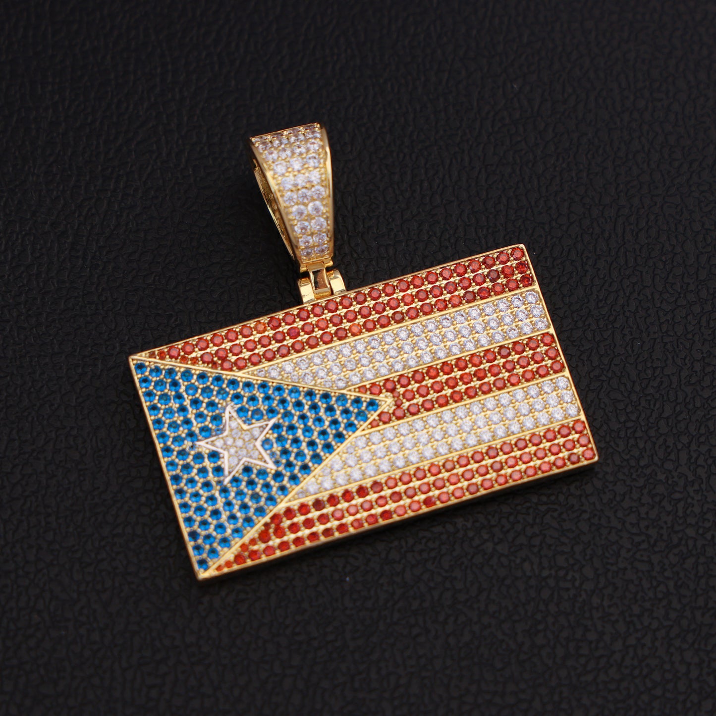 Iced Out Puerto Rico Flag Pendant - 14k Gold