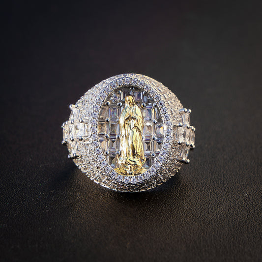 Iced Out Baguette Virgin Mary Ring - 925 Silver