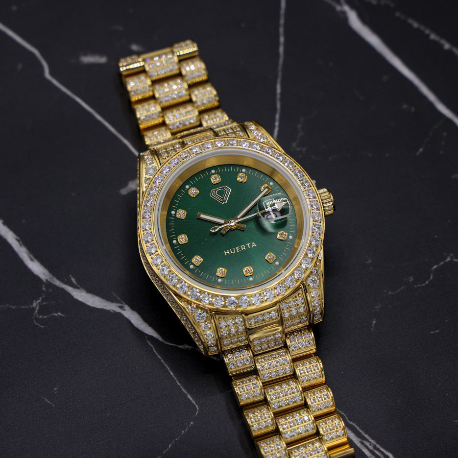 Iced Green Dial Huerta Watch - Gold