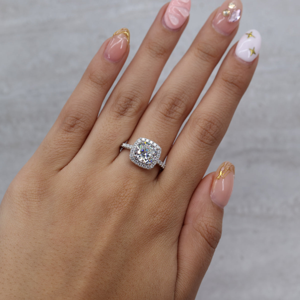 3ct Moissanite Cushion Cut Halo Ring - 925 Silver