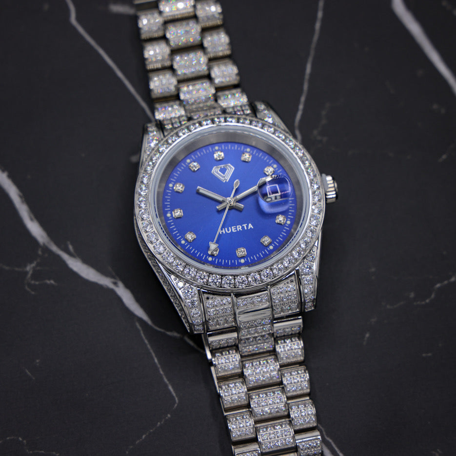 Iced Blue Dial Huerta Watch - Stainless