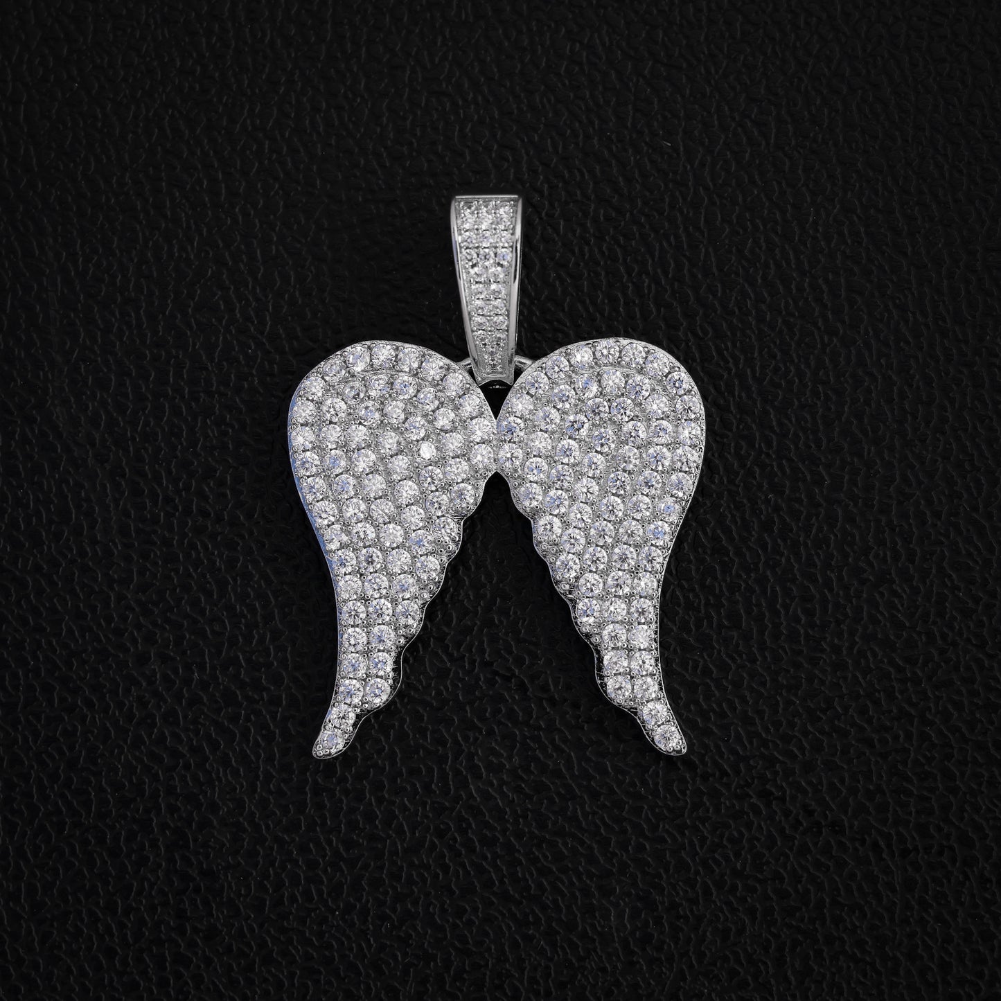 Iced Out Angel Wings Pendant - White Gold