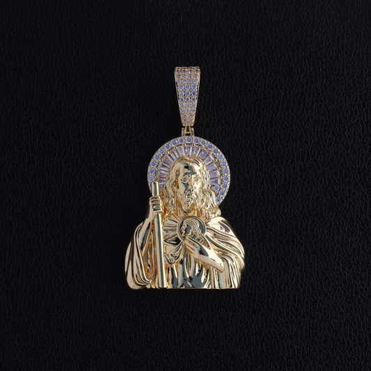 Iced Half Body San Judas Baguette Pendant - Gold