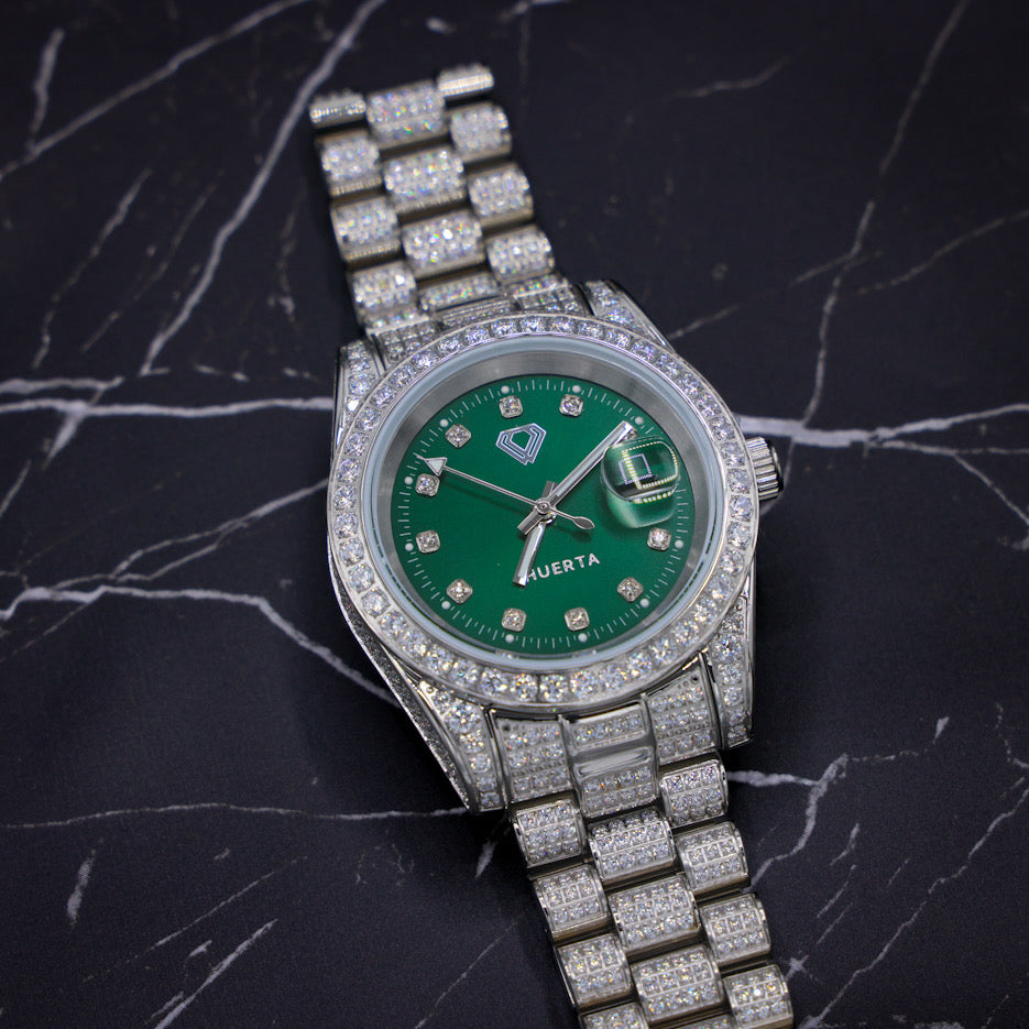 Iced Green Dial Huerta Watch - Stainless