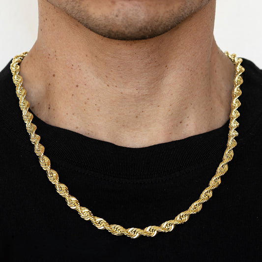 7mm Solid Diamond Cut Rope Chain - 14k Gold