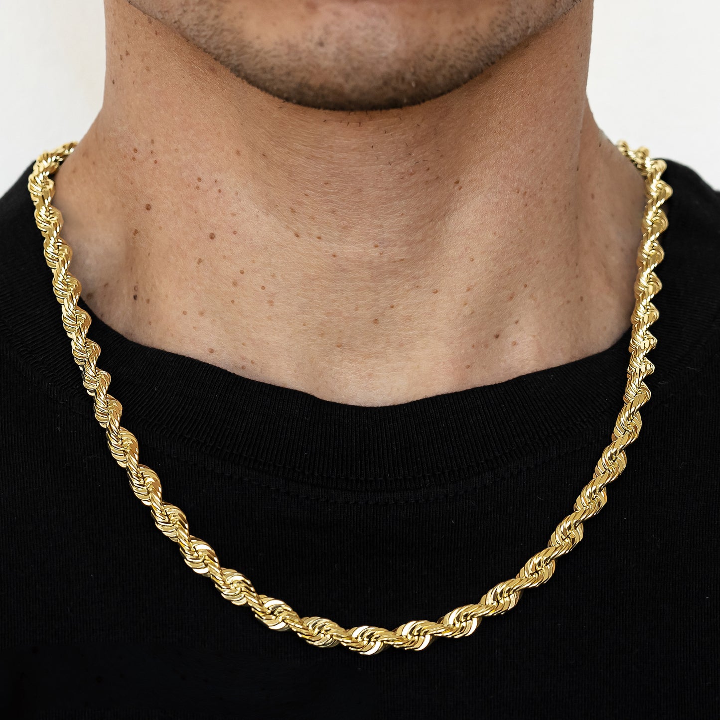 7mm Solid Diamond Cut Rope Chain - 10k Gold