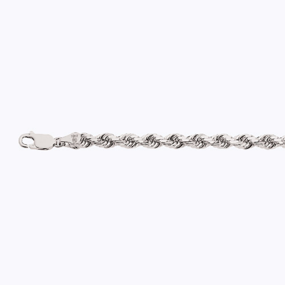 5mm Solid Diamond Cut Rope Chain - 14k White Gold