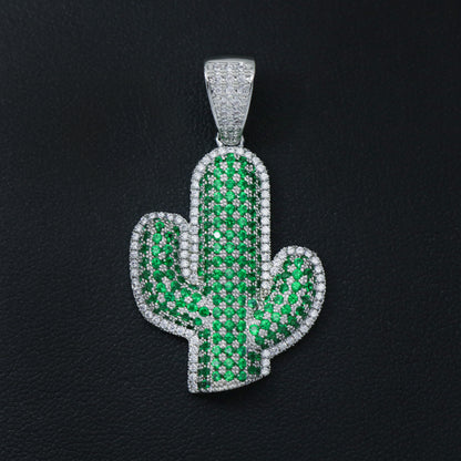 Iced out Cactus Pendant - White Gold