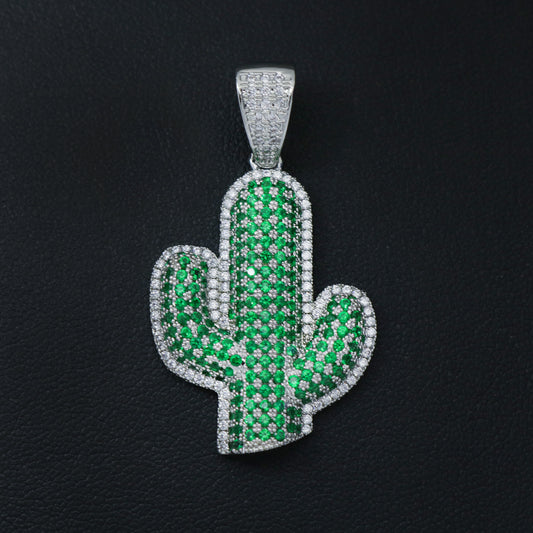 Iced out Cactus Pendant - White Gold