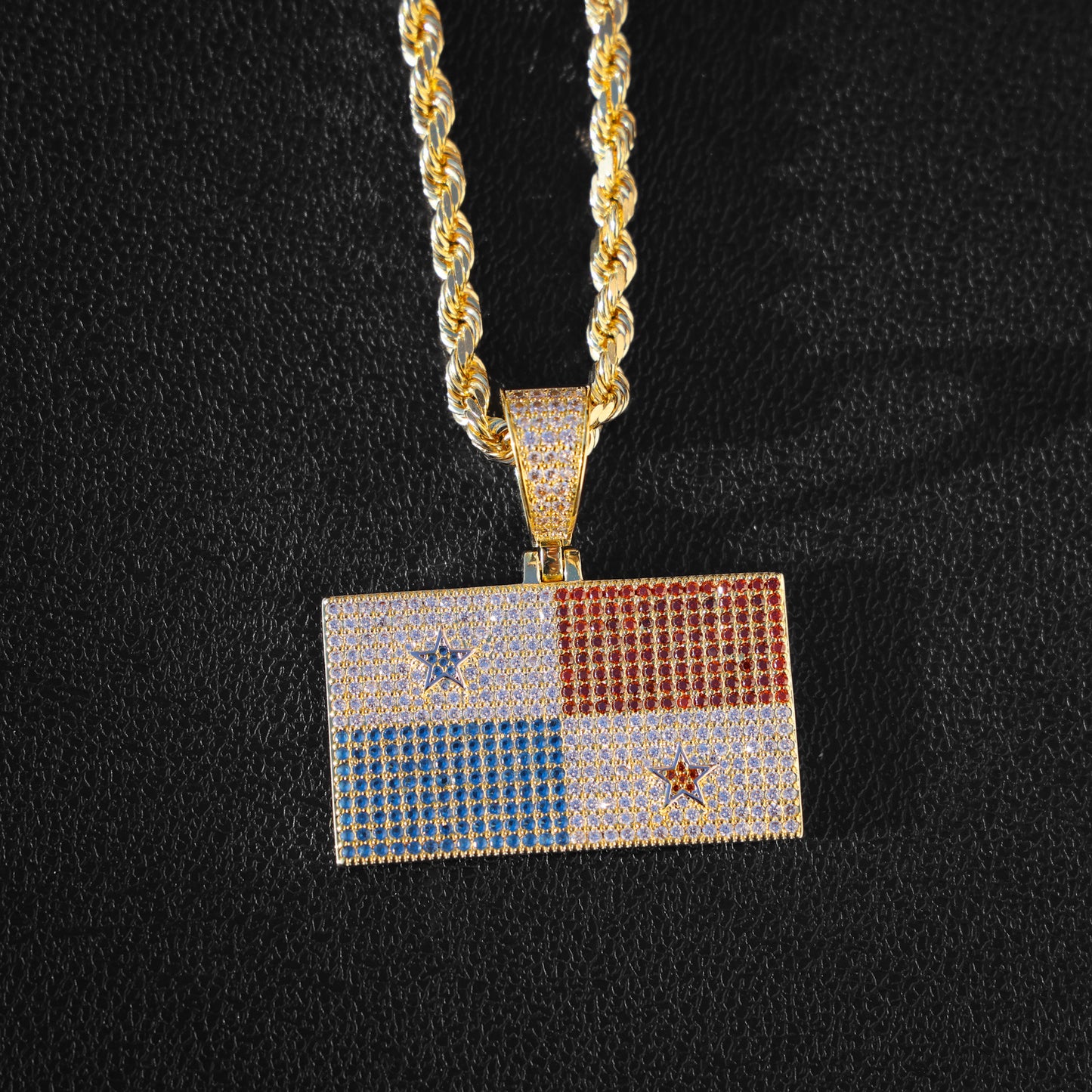 Iced out Panama Flag Pendant - 14k Gold