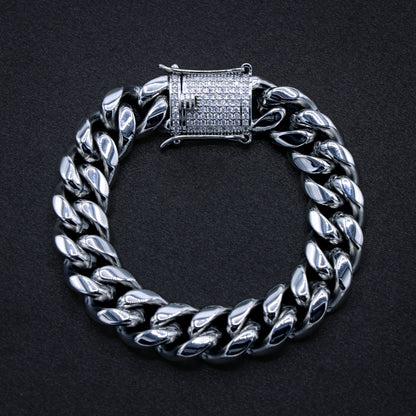 14mm Miami Cuban Bracelet (Iced out Clasp) - Premium 316L Stainless