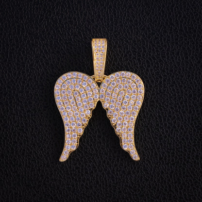 Iced Out Angel Wings Pendant - Gold