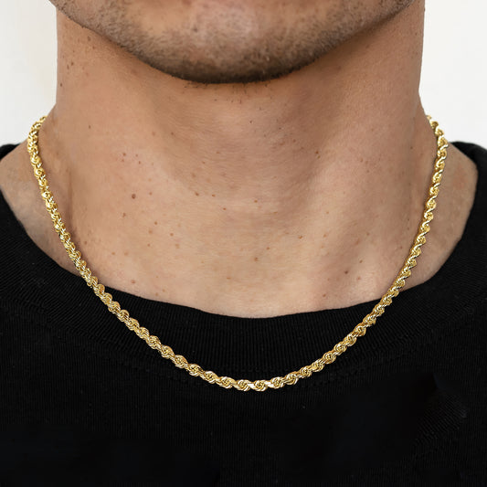 5mm Solid Diamond Cut Rope Chain - 14k Gold