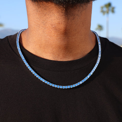 4mm Blue Tennis Chain - White Gold