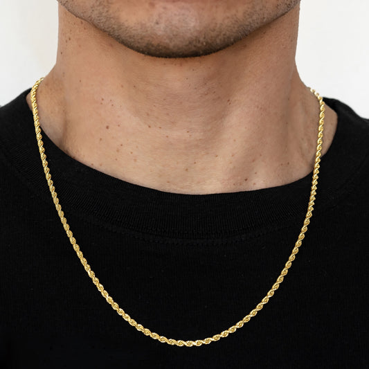 2.5mm Solid Diamond Cut Rope Chain - 14k Gold