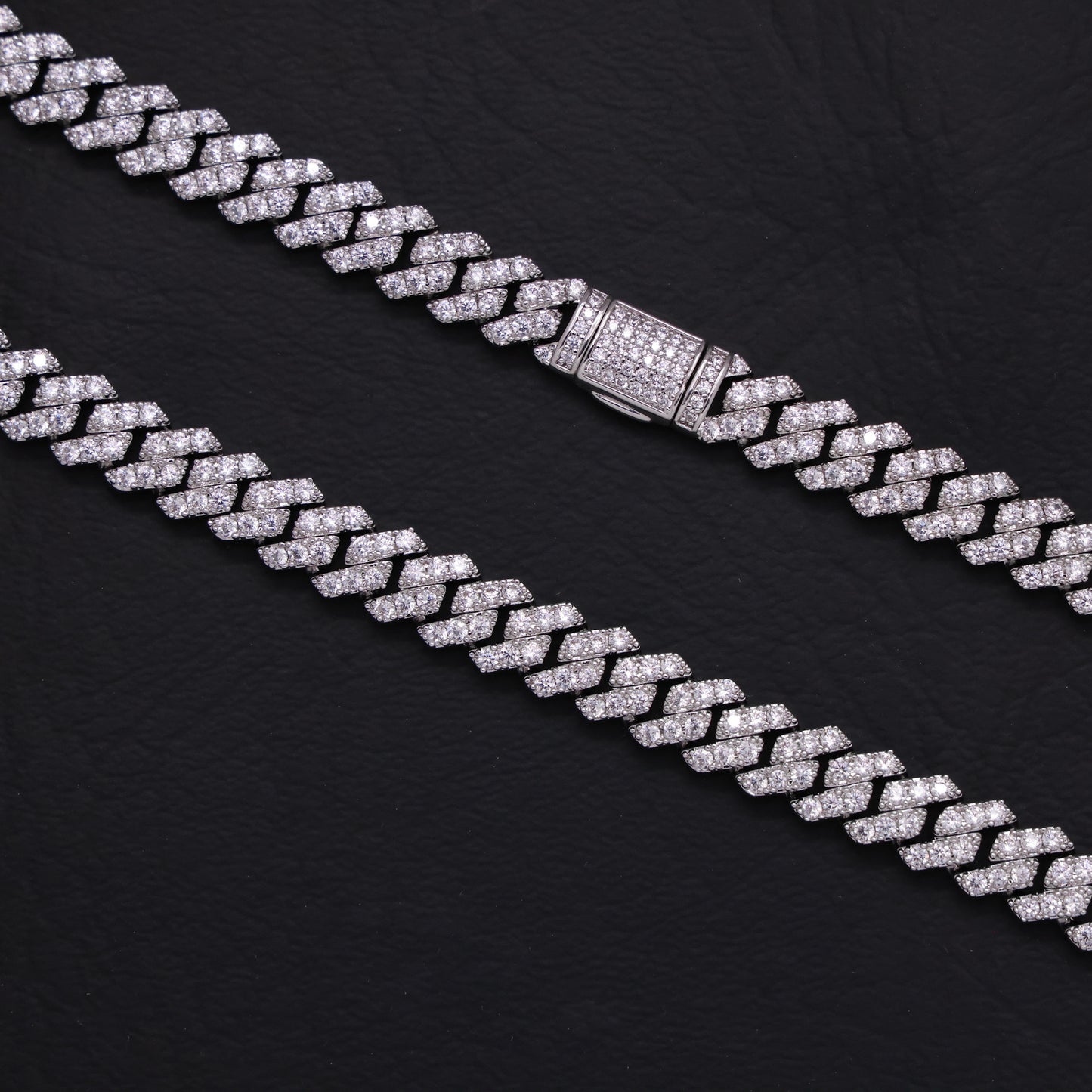 8mm Diamond Prong Link Cuban Chain - White Gold