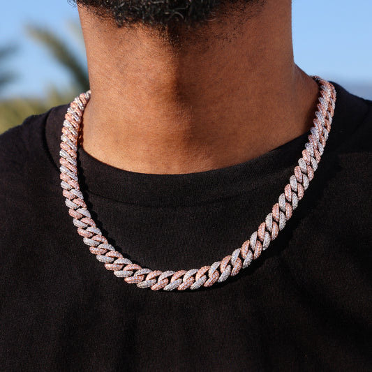 10mm Iced Out Cuban Link Chain - 2 Tone White/Rose Gold