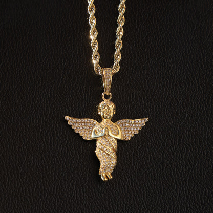 Small Iced Out Angel Pendant - Gold