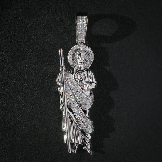 Iced Moissanite San Judas Pendant - Real 925 Silver