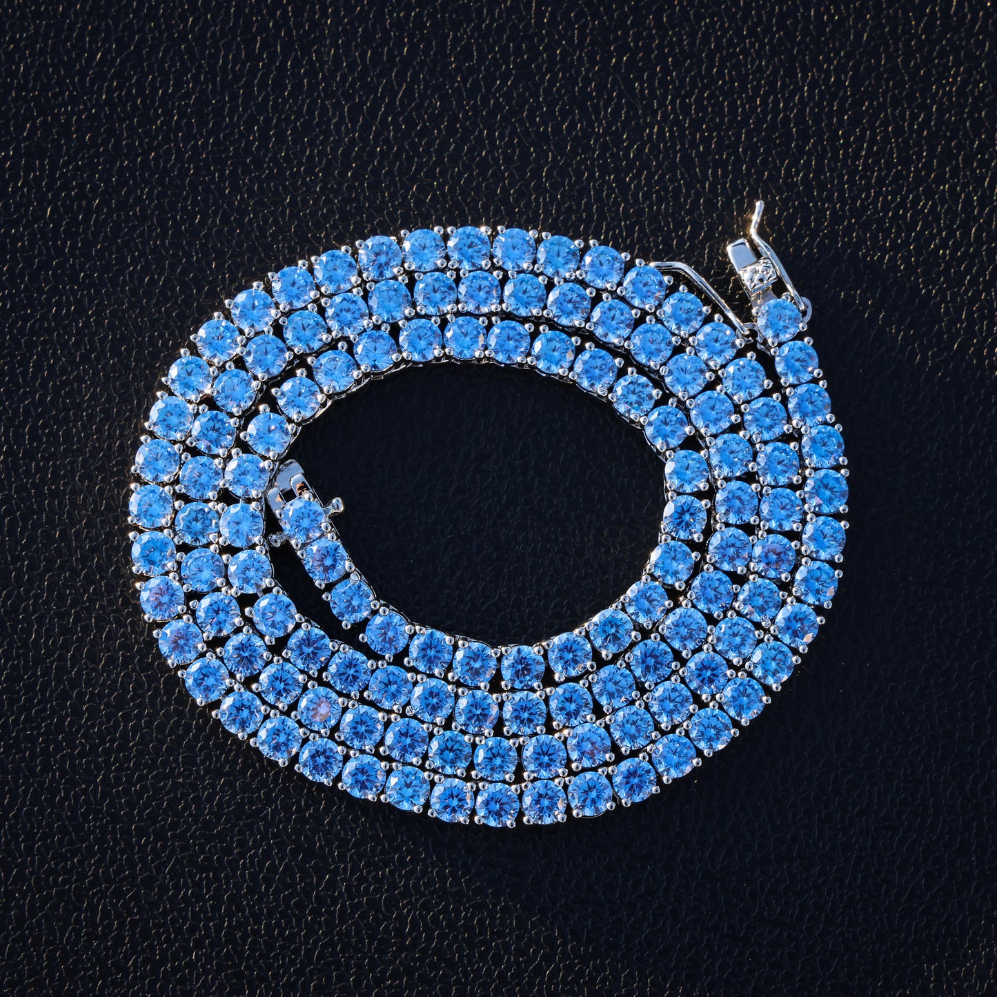 4mm Blue Tennis Chain - White Gold