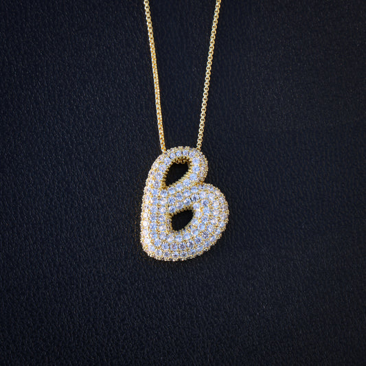 Iced Initial Bubble Letter Necklace - Gold