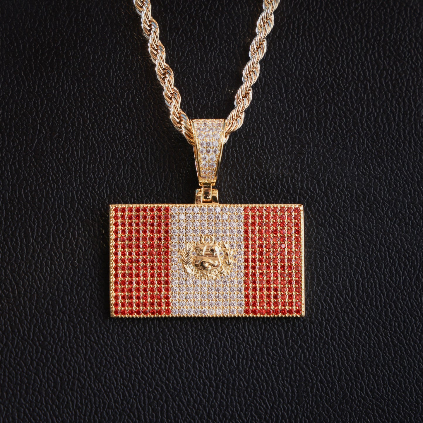 Iced Out Peru Flag Pendant - Gold