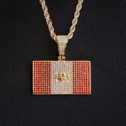 Iced Out Peru Flag Pendant - Gold