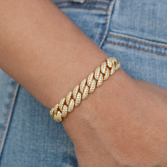 10mm Iced Out Cuban Bracelet - Gold