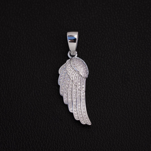 Iced Out Angel Wing Pendant - White Gold