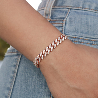 8mm Iced Out Cuban Bracelet - Rose Gold