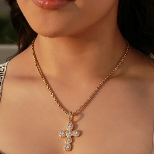 Stone Cross Pendant Necklace - Gold