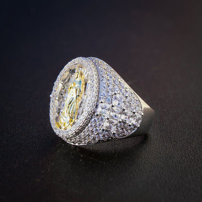 Iced Out Baguette Virgin Mary Ring - 925 Silver