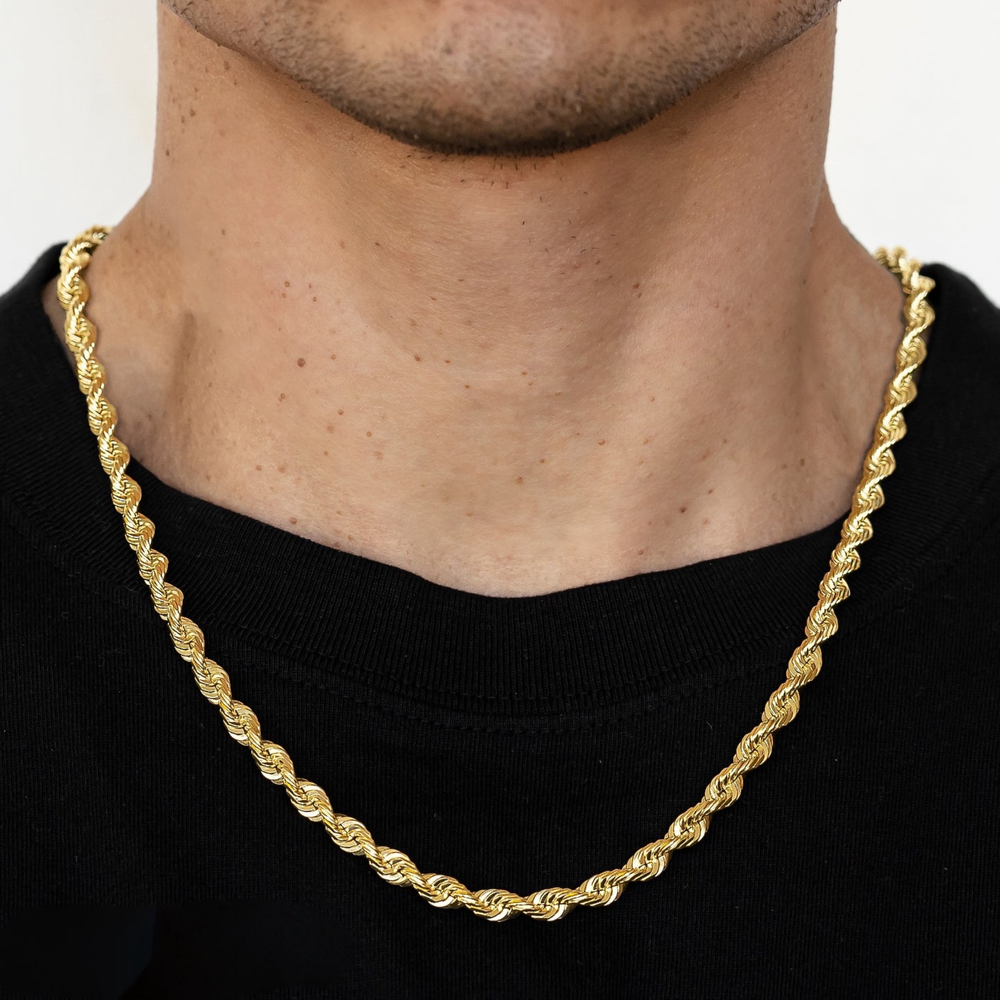 6mm Solid Diamond Cut Rope Chain - 14k Gold