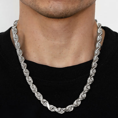 10mm Solid Diamond Cut Rope Chain - 14k White Gold