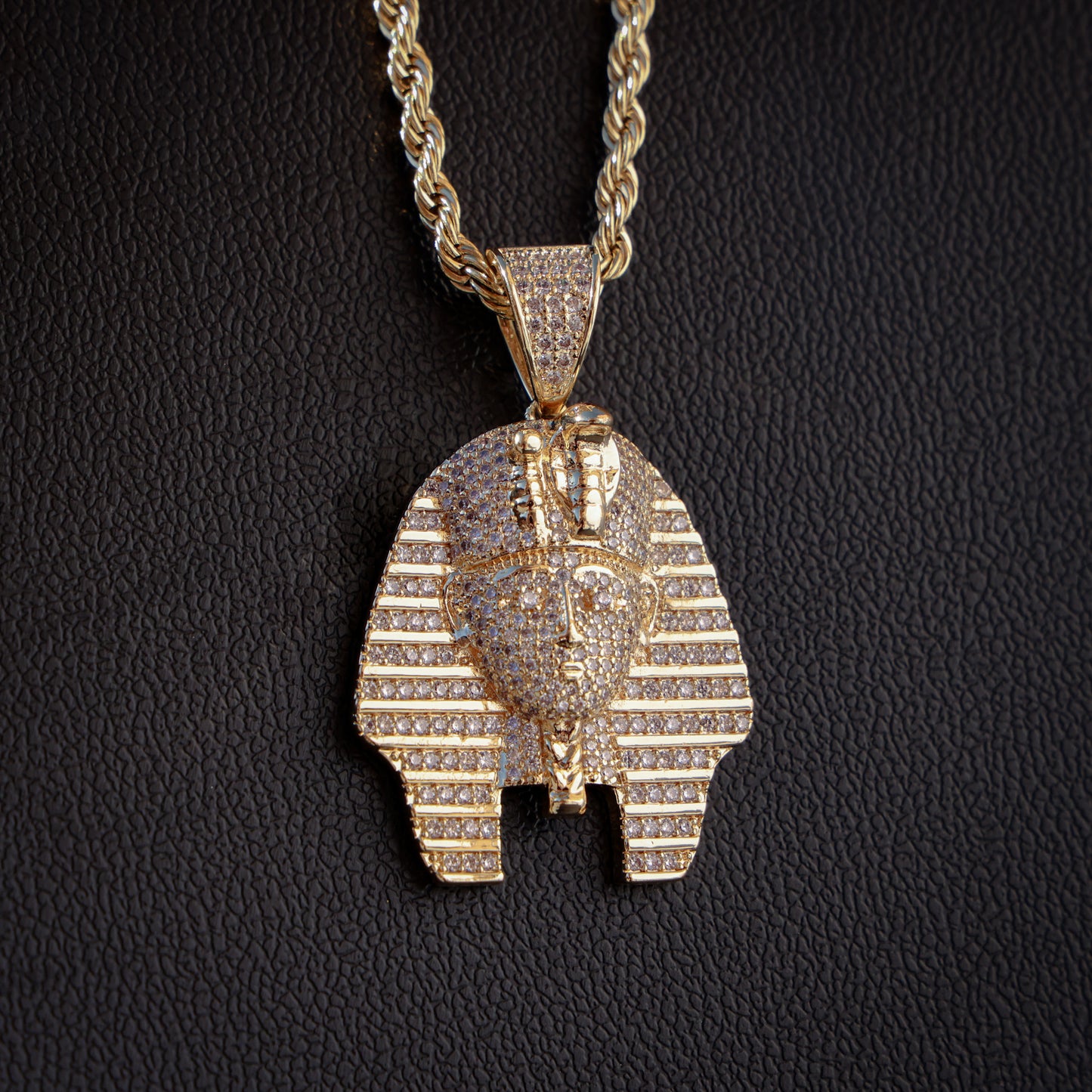 Fully Iced Egyptian Pharaoh Pendant - Gold