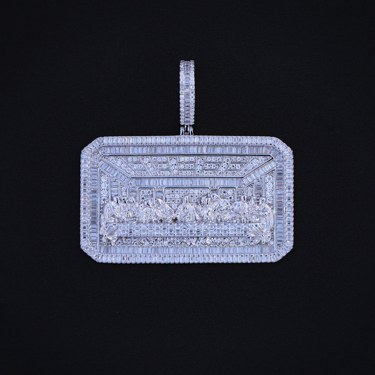 Iced Moissanite Baguette Last Supper Pendant - 925 Silver