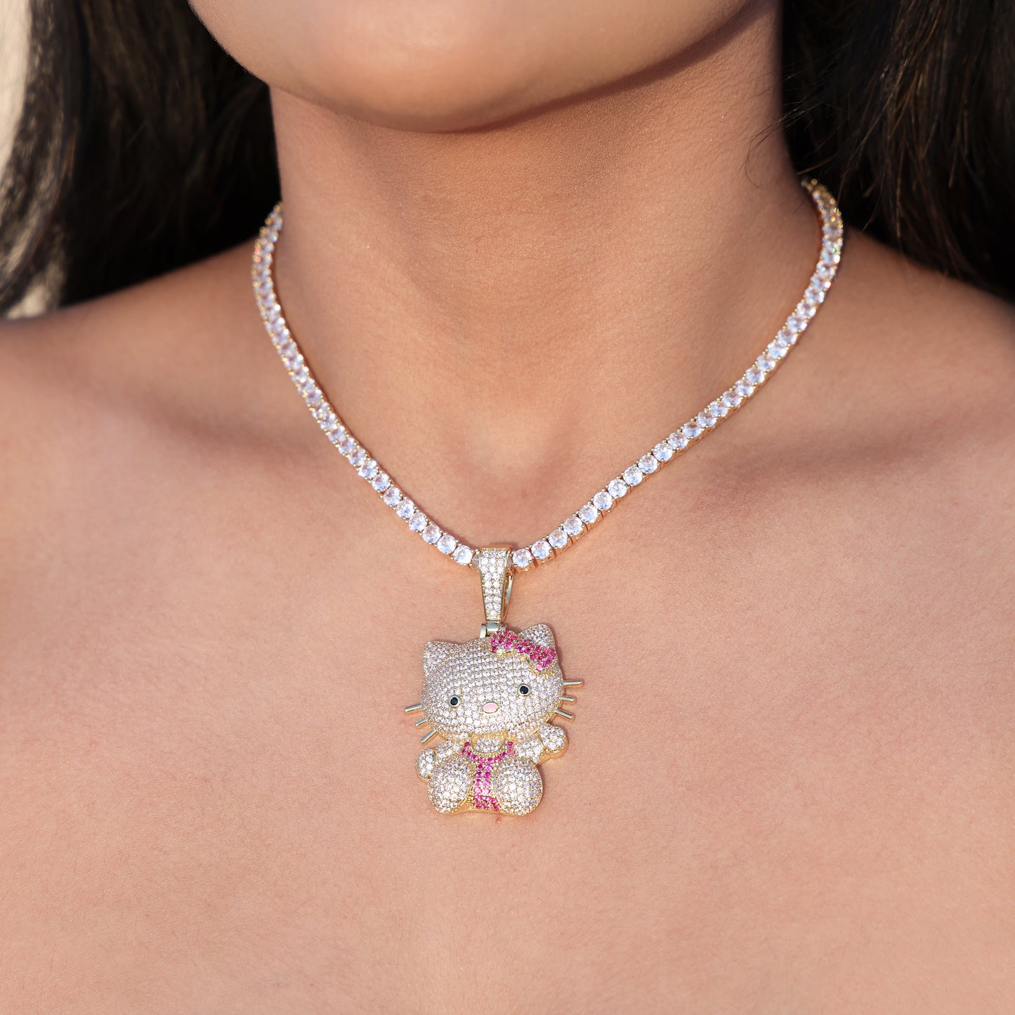 Iced Out Kitty Pendant - Gold