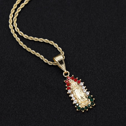 Small 3 Color Virgin Mary Necklace - Gold