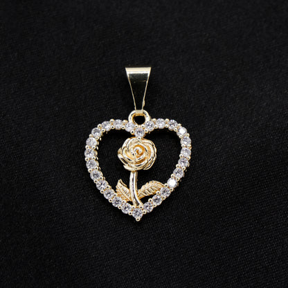 Small Iced Heart Rose Necklace - Gold