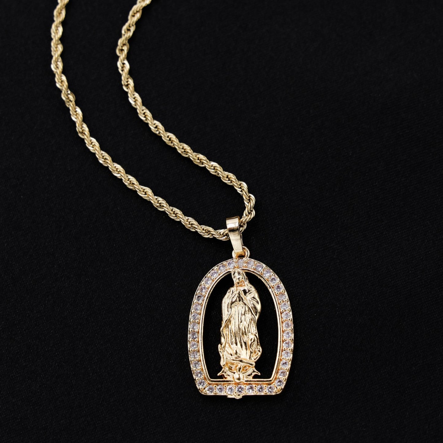 Virgin Mary Diamond Bezel Necklace - Gold