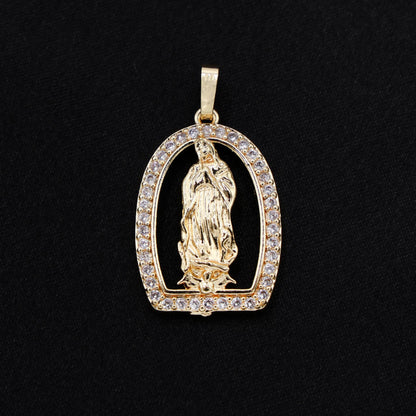 Virgin Mary Diamond Bezel Necklace - Gold