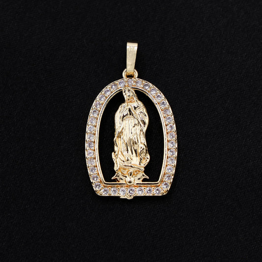 Virgin Mary Diamond Bezel Necklace - Gold