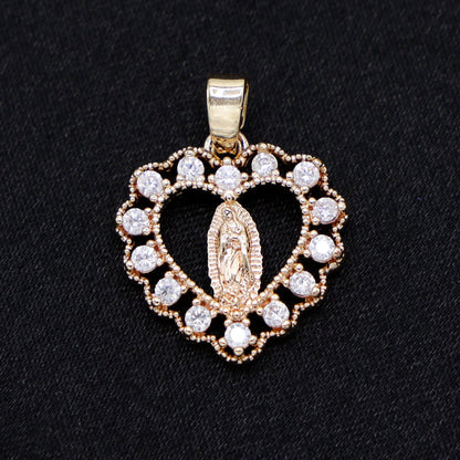 Micro Virgin Mary Heart Necklace - Gold