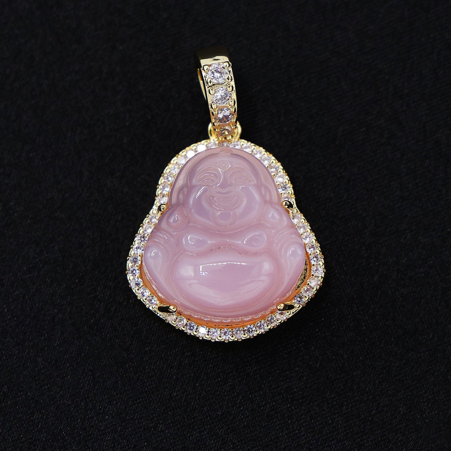 Iced Pink Buddha Necklace - Gold