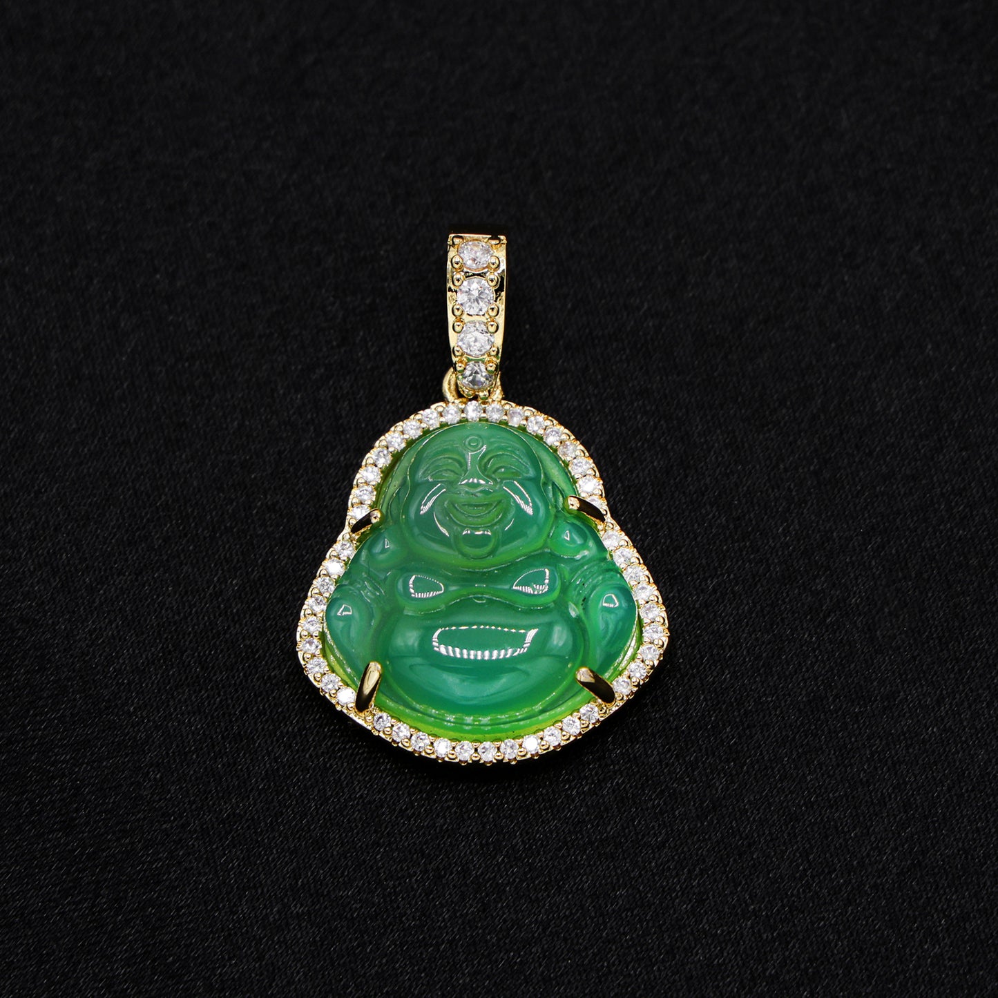 Iced Green Buddha Necklace - Gold